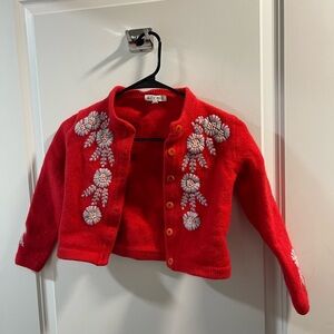 Alex Mill Red Floral Kids Cardigan💯Rws Wool S/M